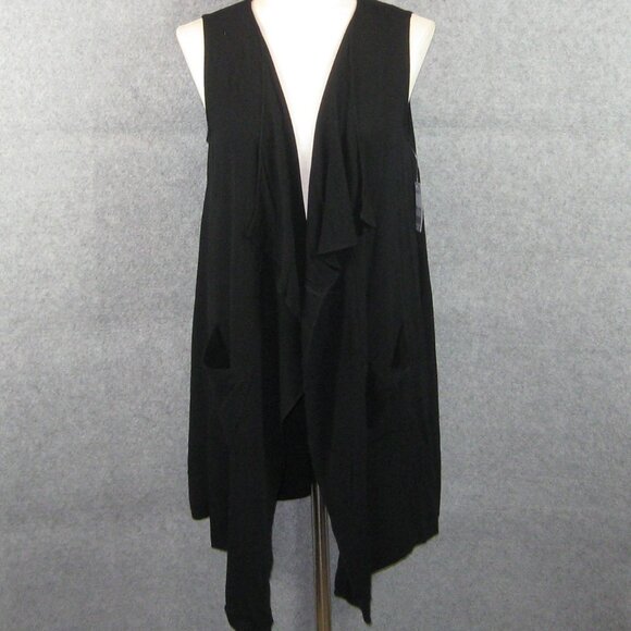 NY Collection Long Open Vest Black Small NWT - Picture 1 of 7